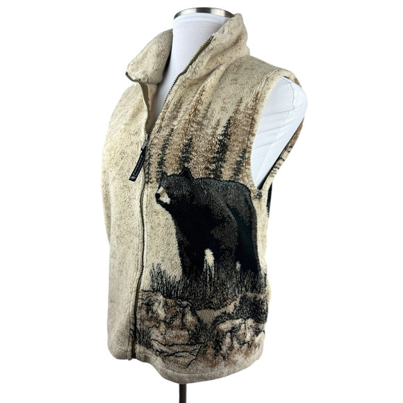 Vintage Northern Lifestyles Canada Bear Graphic Vest Plush Full Zip Size Small - Picture 2 of 13